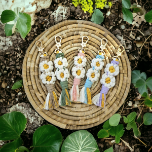 Macrame Daisy Keychain